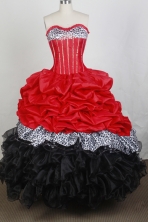 New Ball Gown Sweetheart Floor-length Red And Black Quincenera Dresses TD260047