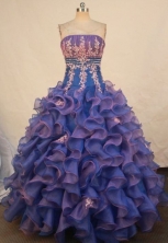 Popular ball gown strapless floor-length organza appliques purple quinceanera dresses FA-X-176
