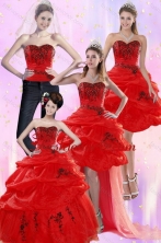 Pretty Red Quinceanera Dresses with Appliques and Pick Ups for 2015 XFNAO508TZA2FOR