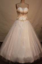 Simple A-line sweetheart-neck floor-length beading white quinceanera dresses FA-X-021