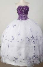 Simple Ball Gown Strapless Floor-length White Quincenera Dresses TD260026