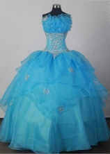 Sweet Ball Gown Strapless Floor-length Aqua Blue Quincenera Dresses TD26003 