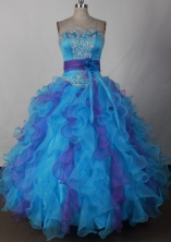 Sweet Ball Gown Strapless Floor-length Blue Quinceanera Dress LJ2623