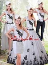 The Most Popular White and Black Sweetheart 2015 Quinceanera Dress with Black Embroidery ZY734TZA2FOR