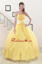 Wonderful Yellow 2015 Quinceanera Dresses with Strapless XFNAO088FOR