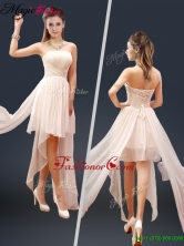 2016 Cheap Champagne Asymmetrical Prom Dresses with Ruching YCPD026FOR