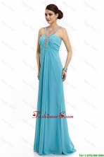 2016 Classical Brush Train Straps Beaded Prom Dresses in Aqua Blue DBEE050FOR