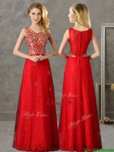 2016 Classical V Neck Red Prom Dress with Appliques and Beading BMT0139-1FOR