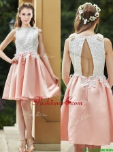 2016 Elegant Bateau Open Back Applique Short Prom Dress in Pink BMT0181FOR
