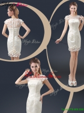 2016 Fall Elegant Mini Length Cap Sleeves Prom Dresses with Appliques YCPD031FOR