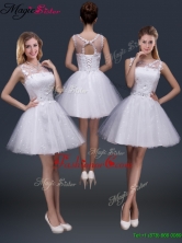 2016 Fall Pretty Short Scoop Appliques Prom Dresses in White YCPD048FOR