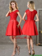 2016 Gorgeous Scoop Cap Sleeves Red Prom Dress with Lace and Bowknot BMT0132-1FOR