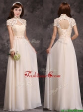 2016 Hot Sale High Neck Champagne Prom Dress with Appliques and Lace BMT0171BFOR