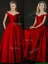 2016 Latest Bowknot Wine Red Long Prom Dress with Off the Shoulder BMT0153FOR