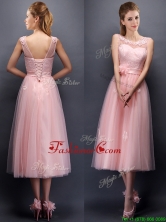 2016 Lovely Hand Made Flowers and Applique Scoop Prom Dress in Baby Pink BMT097B-1FOR