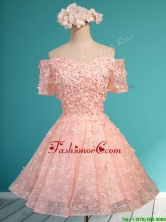 2016 Lovely Off the Shoulder Short Sleeves Prom Dress with Appliques and Beading BMT0121CFOR