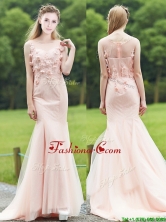 2016 Luxurious See Through Light Pink Mermaid Prom Dress with Brush Train BMT0195FOR
