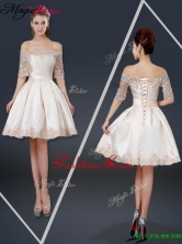 2016 New Arrivals Off the Shoulder Appliques Champagne Short Prom Dresses YCPD023FOR