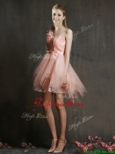 2016 Pretty One Shoulder Watermelon Red Prom Dress with Belt and Hand Made Flowers BMT0104D-1FOR