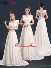 2016 Pretty V Neck Empire Prom Dresses with Appliques YCPD047FOR