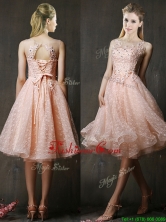 2016 See Through Beaded and Applique Peach Prom Dress with Polka Dot BMT0190CFOR