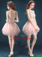 2016 See Through Scoop Baby Pink Prom Dress with Appliques and Ruffles BMT0114FOR