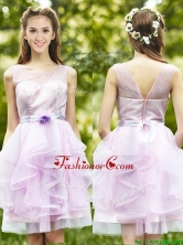 2016 See Through Scoop Short Prom  Dress with Sashes and Ruffles BMT0101BFOR