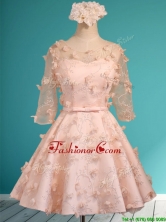 2016 Wonderful Applique and Belted Scoop Short Prom Dress in Peach BMT0122CFOR