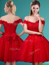 2016 Wonderful Off the Shoulder Cap Sleeves Prom Dress with Beading and Bowknot BMT0196FOR