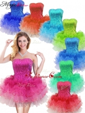 Colorful Strapless Short Prom Dress with Sequins and Ruffles SWPD008FBFOR