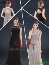 Fall Elegant Empire Cap Sleeves Beading and Ruching Prom Dresses YCPD045FOR