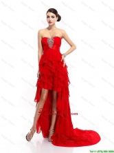 Fashionable High Low Lace Up Prom Gowns with Ruffled Layers DBEE089FOR