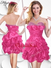 Fashionable Hot Pink Taffeta Dama Dress with Beading and Bubles SWPD003FBFOR