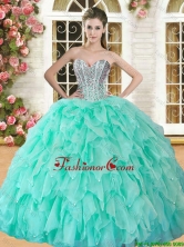 Hot Sale Apple Green Sweet 16 Dress with Beading and Ruffles YSQD008-1FOR
