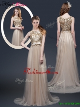 Luxurious Brush Train Prom Dresses with Appliques and Bowknot YCPD030FOR