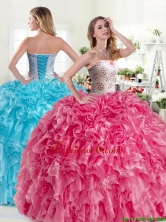 Modest Beaded and Ruffled Organza Quinceanera Dress in Hot Pink YYPJ045FOR