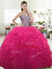 Perfect Hot Pink Tulle Sweet 16 Dress with Beading and Ruffles YYPJ064FOR