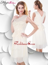 Perfect Scoop Knee Length White Prom Dress with Lace SWPD005FBFOR