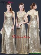 Perfect V Neck Sequins Prom Dresses in Champagne YCPD043FOR