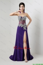 Popular Brush Train Prom Dresses with Beading and High Slit DBEE359FOR