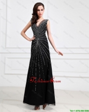 Popular Empire V Neck Beaded Backless Prom Dresses in Black DBEE464FOR