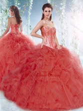 Pretty Brush Train Detachable Quinceanera Dresses with Beading and Ruffles  SJQDDT533002FOR