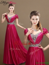 Pretty Empire V Neck Beading Prom Dresses with Short Sleeves YCPD003-1FOR