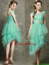 See Through Scoop Prom Dress with Appliques and Hand Made Flowers BMT095CFOR