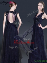 Spring Fashionable V Neck Paillette Prom Dresses in Navy Blue YCPD037FOR