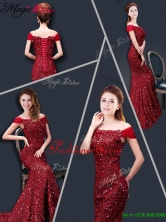 Winter Mermaid Off the Shoulder Sequins Prom Dresses in Wine Red YCPD020FOR