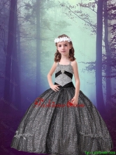 2015 Fall New Style Straps Black Sequined Mini Quinceanera Dresses with Appliques XFLG080FOR