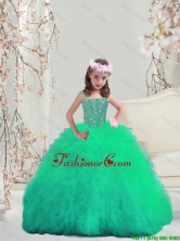 2015 Winter Popular Spaghetti Apple Green Mini Quinceanera Dresses with Beading and Ruffles LGDTA5002-5FOR