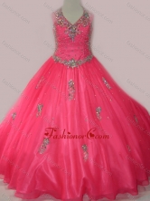2016 Fashionable Beaded and Applique Little Girl Pageant Dress with V Neck SWLG010-2FOR