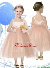 Affordable Spaghetti Straps Hand Made Flowers Little Girl Pageant Dress in Champagne THLG043FOR